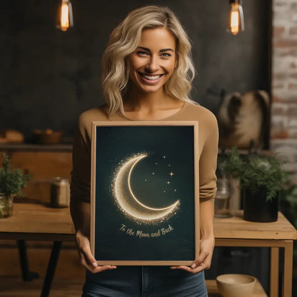 Mondsichel Poster mit funkelnden Sternen und Text 2