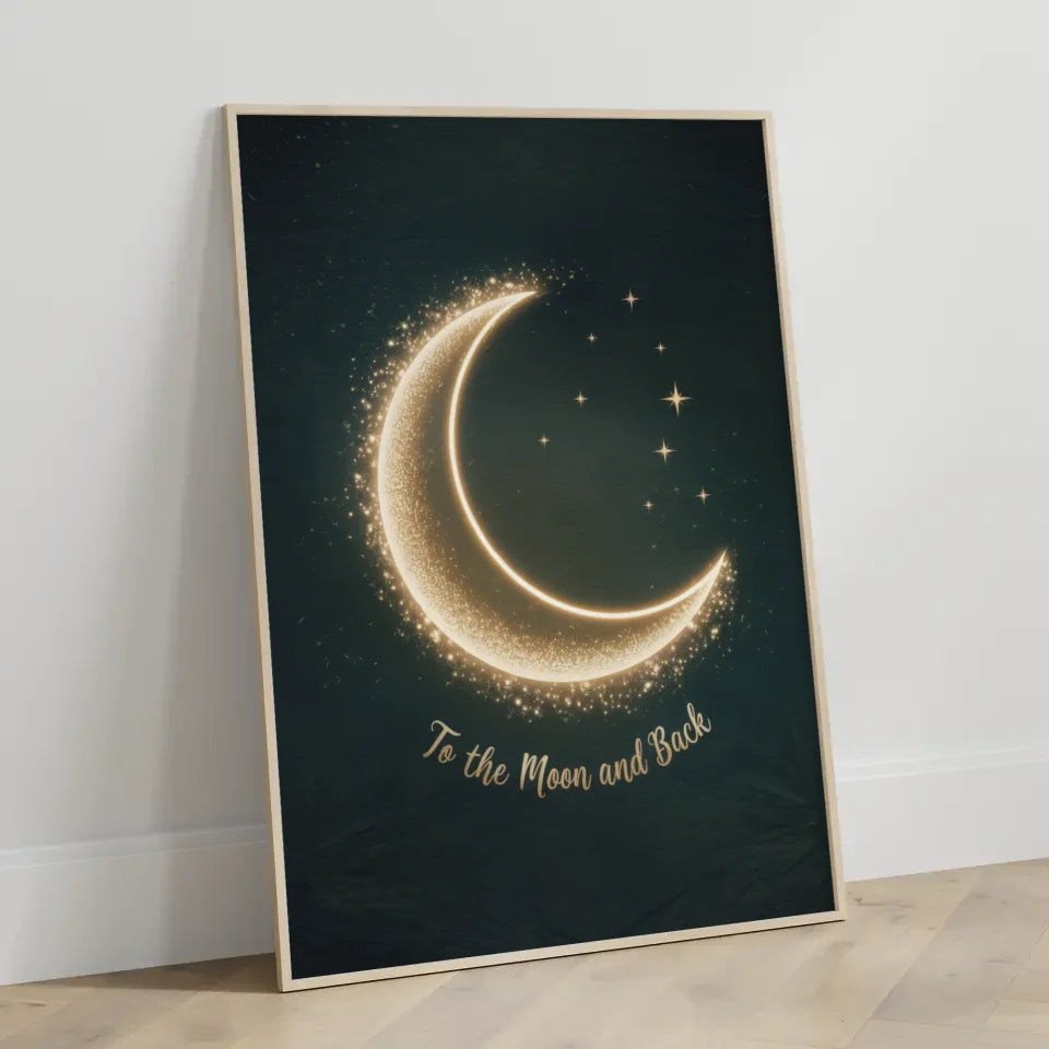 Mondsichel Poster mit funkelnden Sternen und Text 3