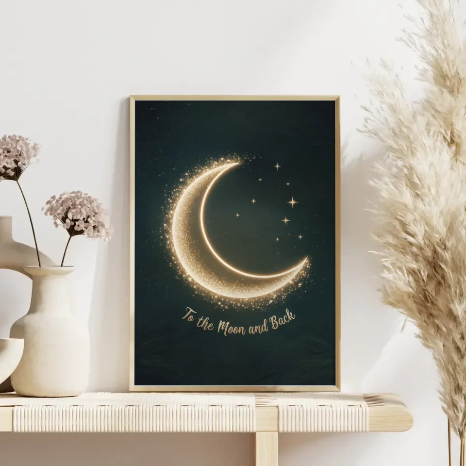 Mondsichel Poster mit funkelnden Sternen und Text 4