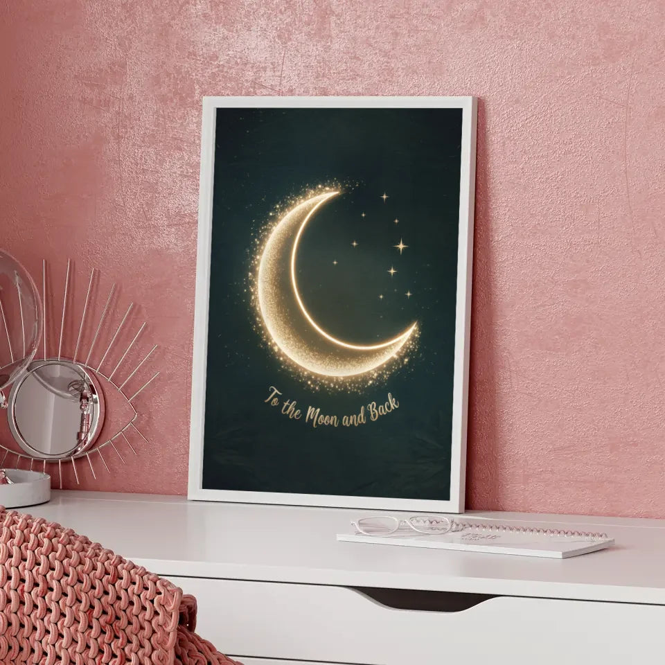 Mondsichel Poster mit funkelnden Sternen und Text 5