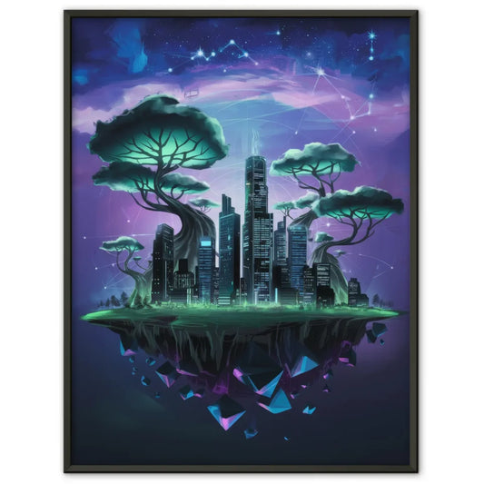 Neonstadt Poster mit surrealen Bäumen und Sternen 1