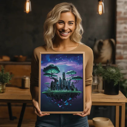 Neonstadt Poster mit surrealen Bäumen und Sternen 2