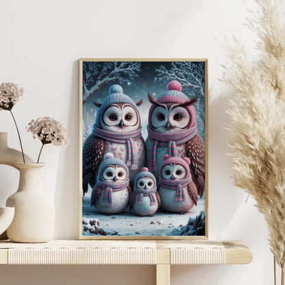 Poster Eulenfamilie im Schnee flauschig und freundlich 4