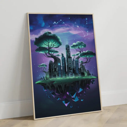 Neonstadt Poster mit surrealen Bäumen und Sternen 3