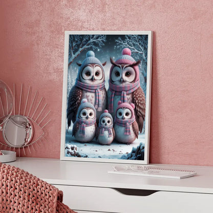 Poster Eulenfamilie im Schnee flauschig und freundlich 5
