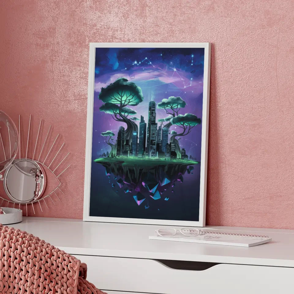 Neonstadt Poster mit surrealen Bäumen und Sternen 5