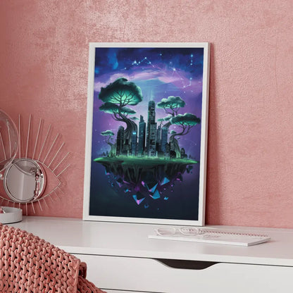 Neonstadt Poster mit surrealen Bäumen und Sternen 5