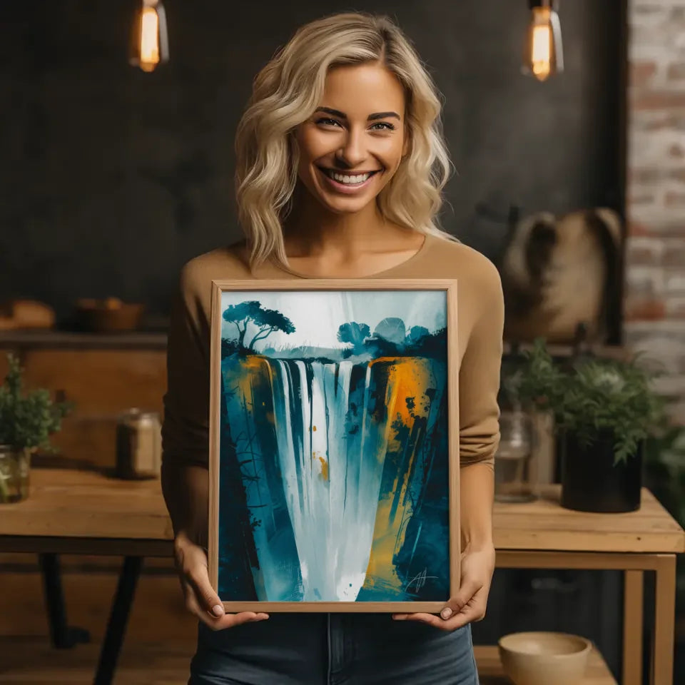 Abstraktes Poster der Victoriafälle mit aquarellartiger Textur 2