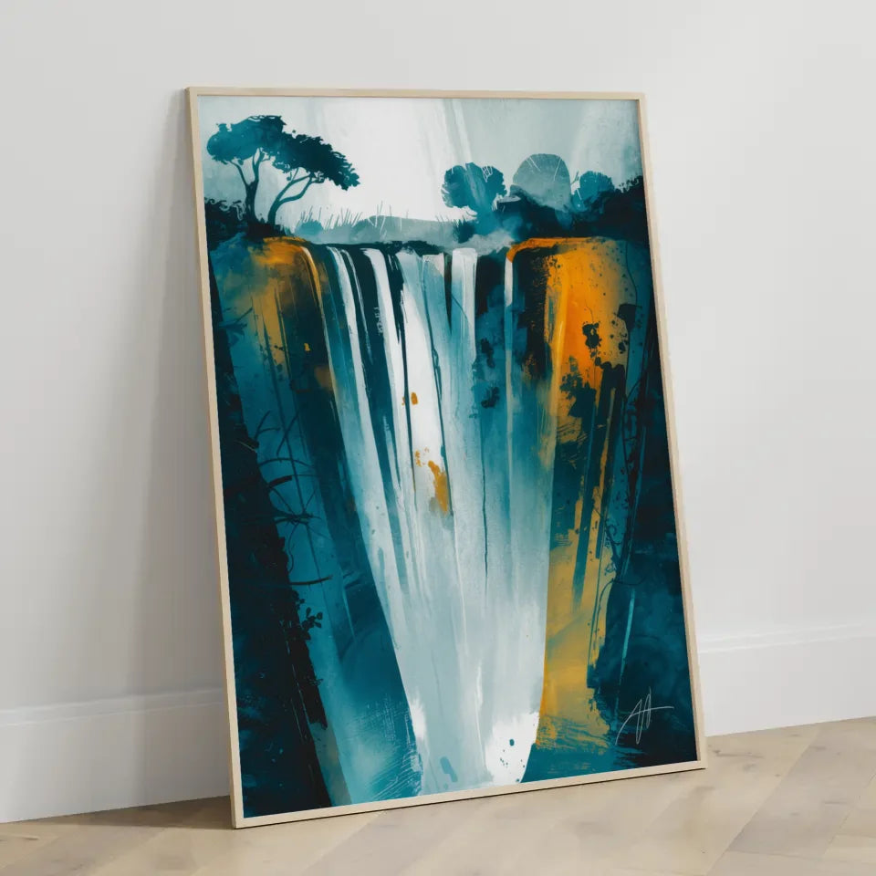 Abstraktes Poster der Victoriafälle mit aquarellartiger Textur 3