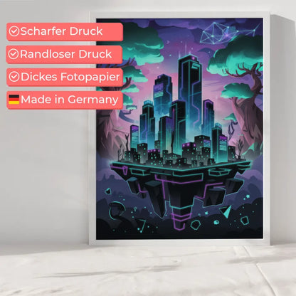 Poster Neonstadt im Fantasy-Stil mit leuchtenden Farben