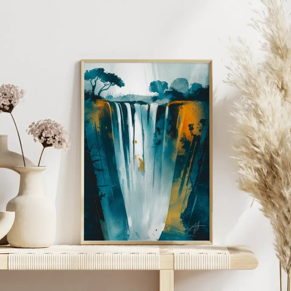 Abstraktes Poster der Victoriafälle mit aquarellartiger Textur 4