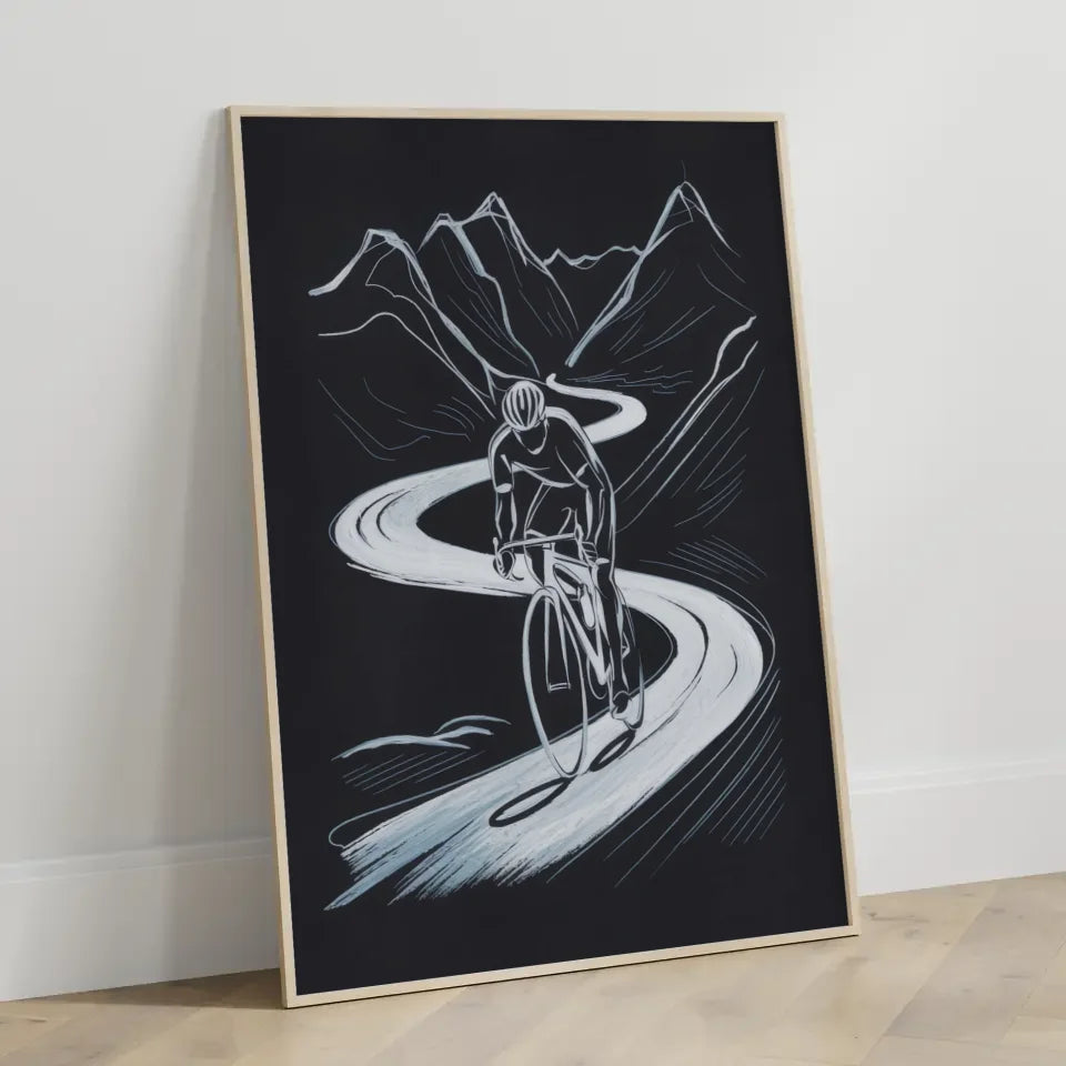 Abstraktes Poster Radfahrer auf Bergpfad 3