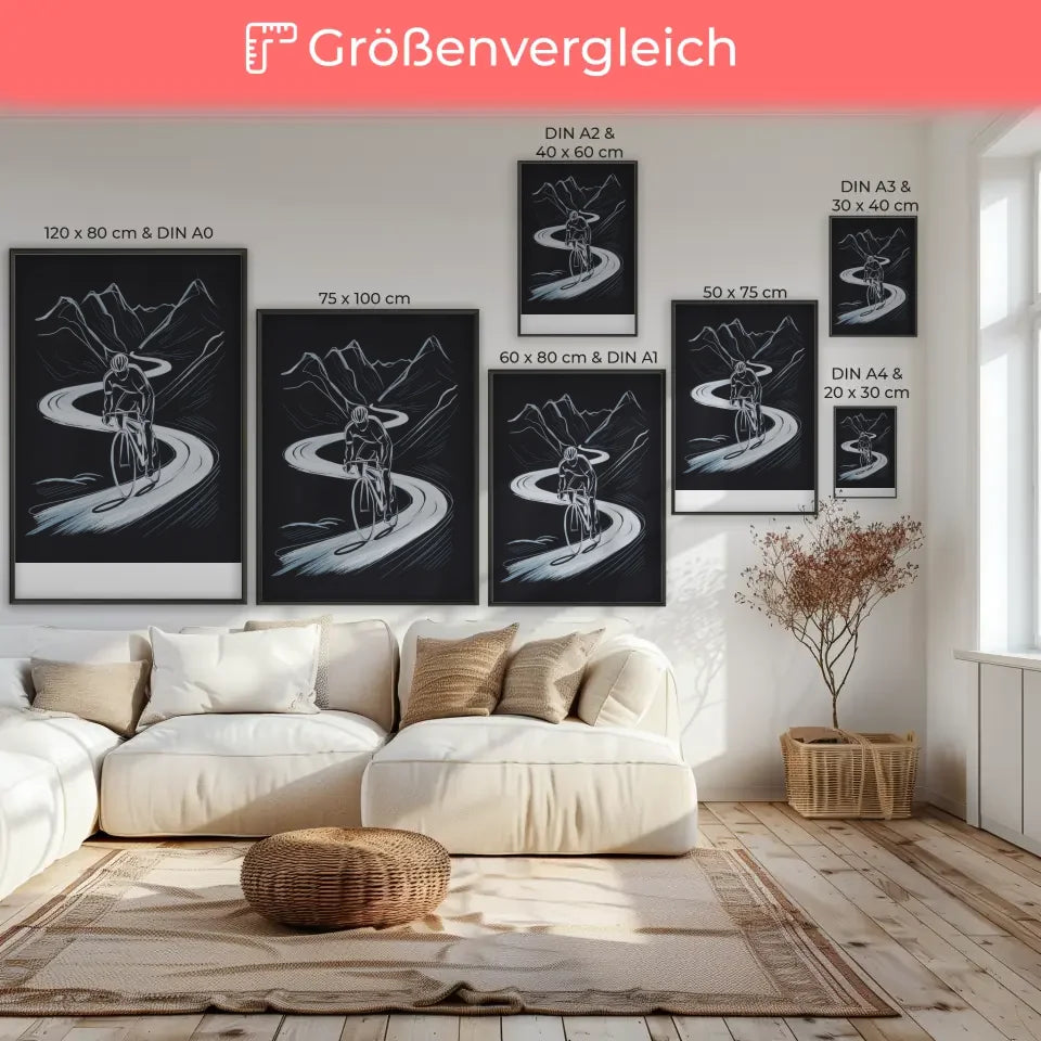 Abstraktes Poster Radfahrer auf Bergpfad 7