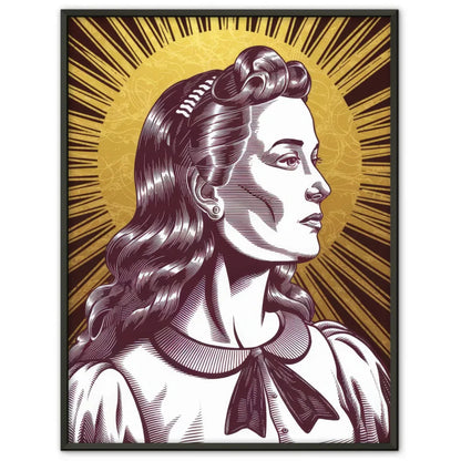 Retro Poster Frau mit goldenem Sonnen Hintergrund