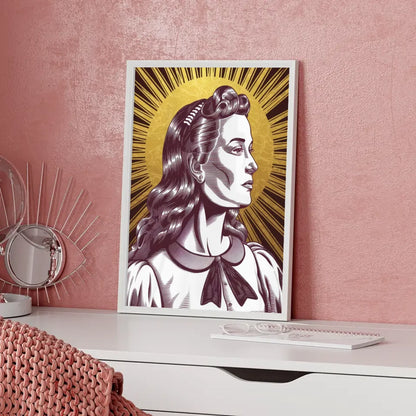 Retro Poster Frau mit goldenem Sonnen Hintergrund