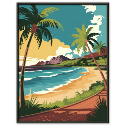 Vintage Poster hawaiianischer Strand mit Palmen und türkisfarbenem Meer 1