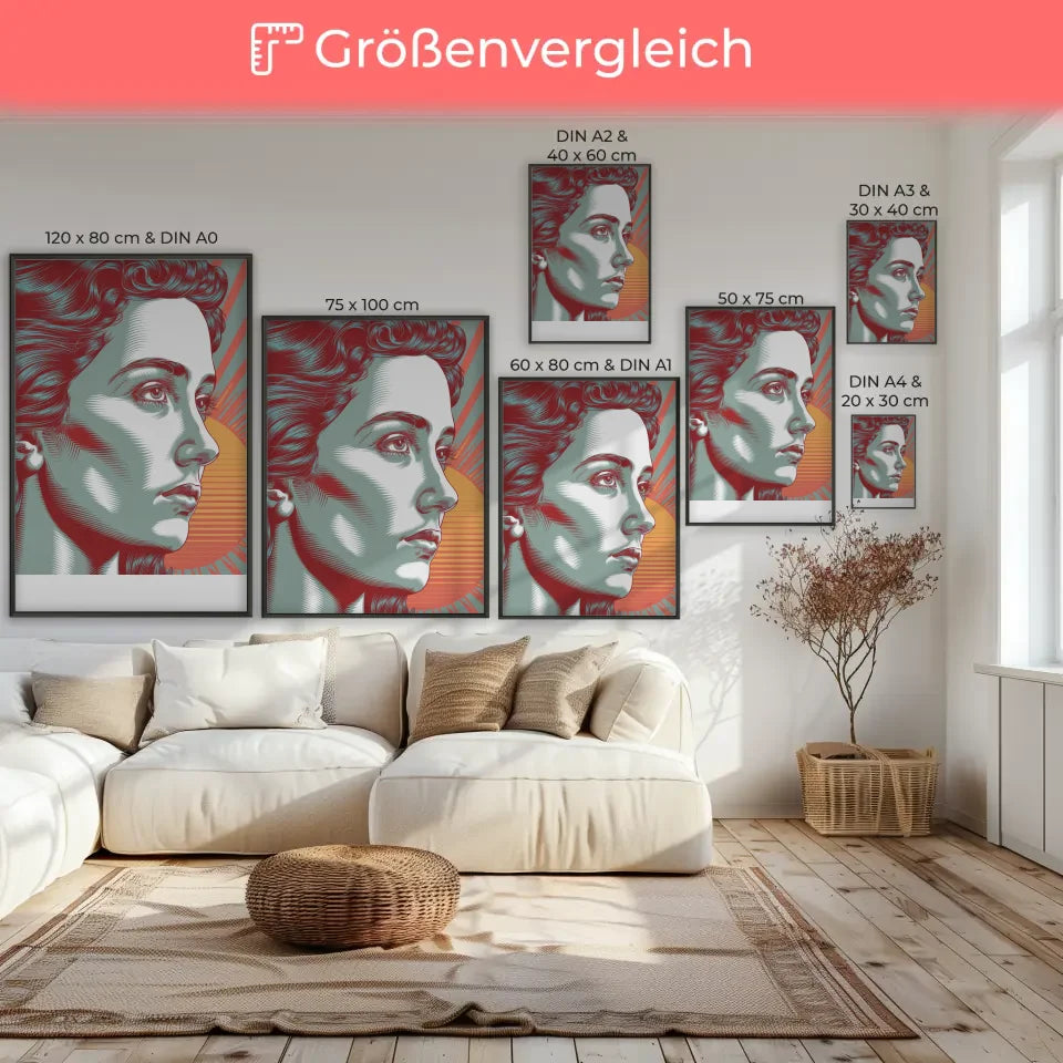 Poster mit detaillierter Vektorgrafik einer Frau im Retro-Stil