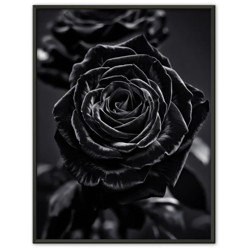 Schwarze Rose Poster mit samtigen Blüten auf dunklem Hintergrund 1