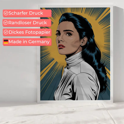 Retro Poster einer Frau mit Sonnen-Hintergrund gestalten