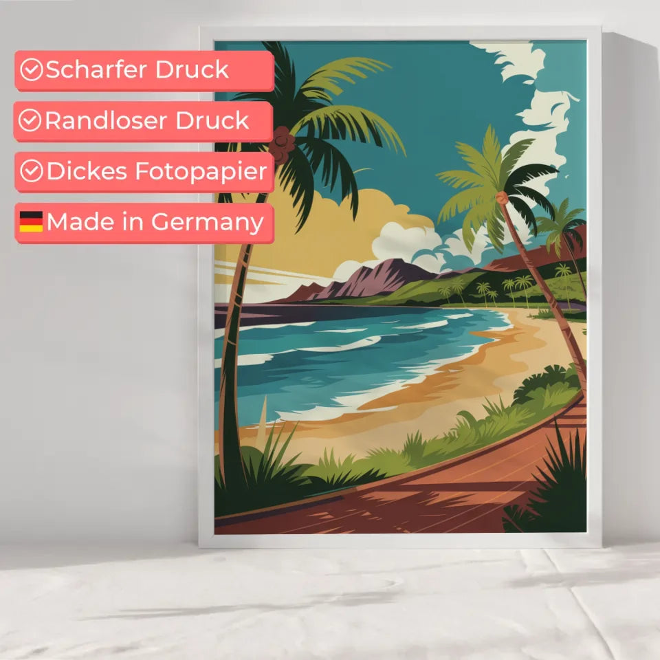 Vintage Poster hawaiianischer Strand mit Palmen und türkisfarbenem Meer 6