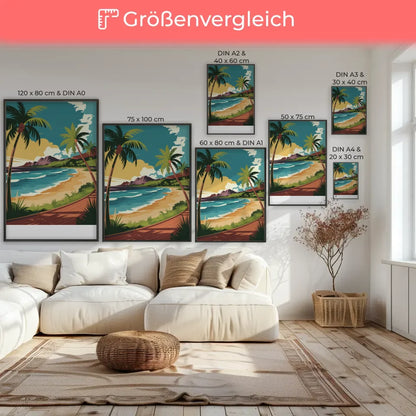 Vintage Poster hawaiianischer Strand mit Palmen und türkisfarbenem Meer 7