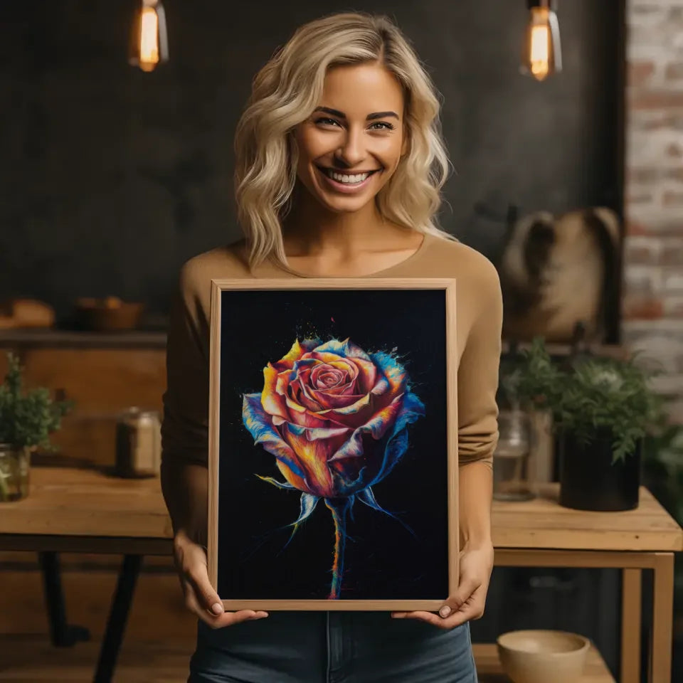 Lebendige Rose Poster auf schwarzer Leinwand für auffällige Akzente 2