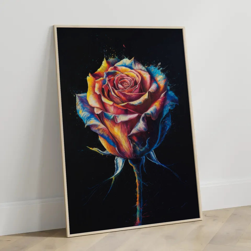 Lebendige Rose Poster auf schwarzer Leinwand für auffällige Akzente 3