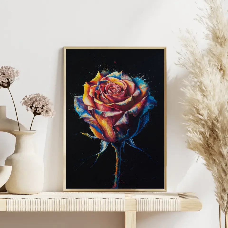 Lebendige Rose Poster auf schwarzer Leinwand für auffällige Akzente 4