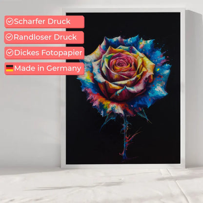 Poster mit leuchtender Rose auf schwarzer Leinwand dekorativ