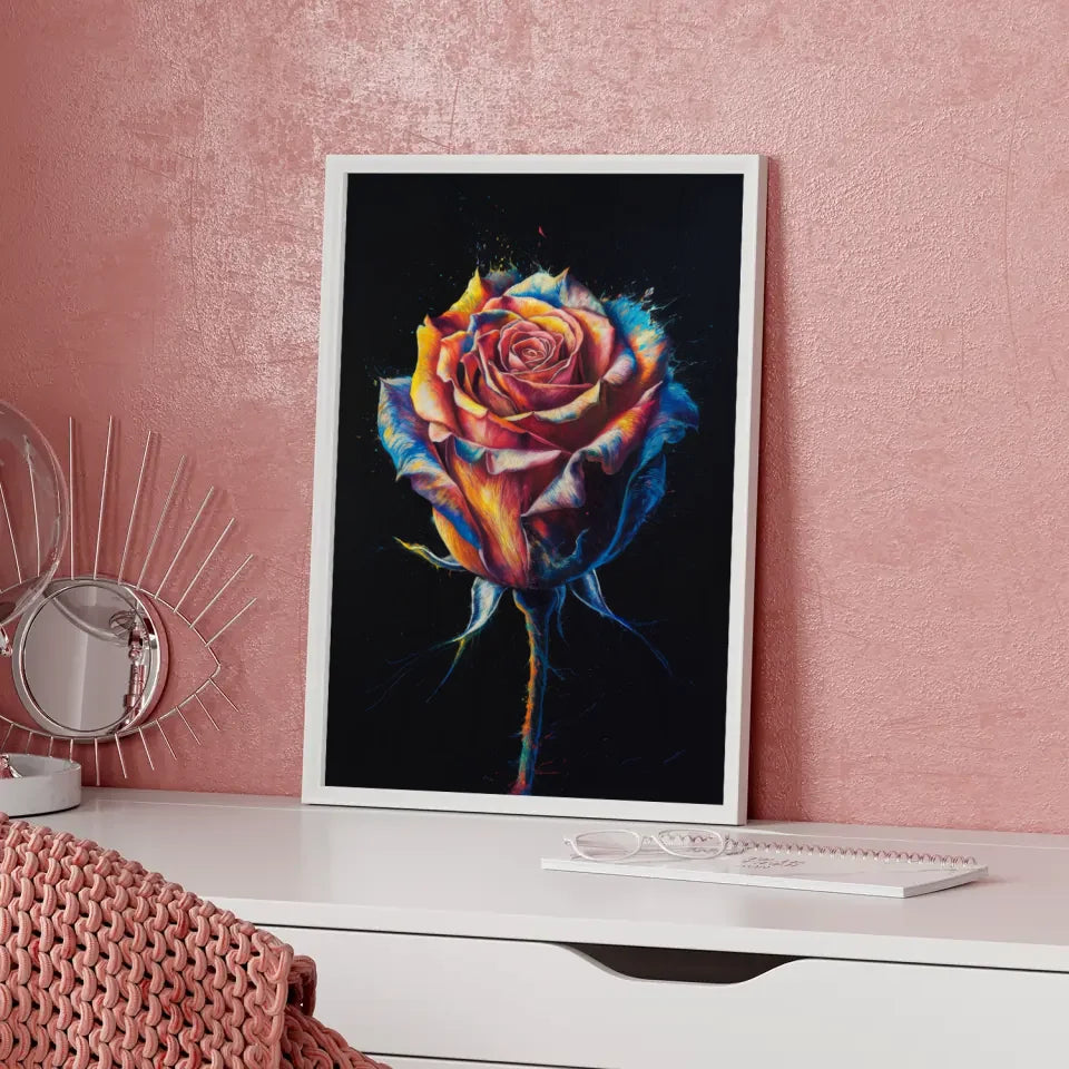 Lebendige Rose Poster auf schwarzer Leinwand für auffällige Akzente 5