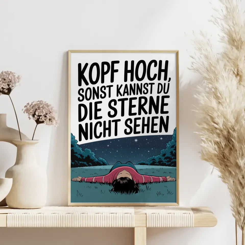 Humorvolles Poster Kopf hoch Sterne sehen 4