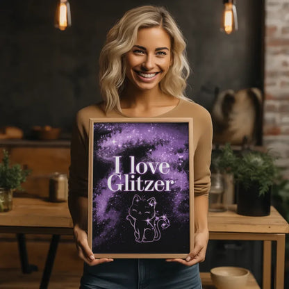 Glitzernde Kawaii Katze Poster mit magischem Hintergrund 2