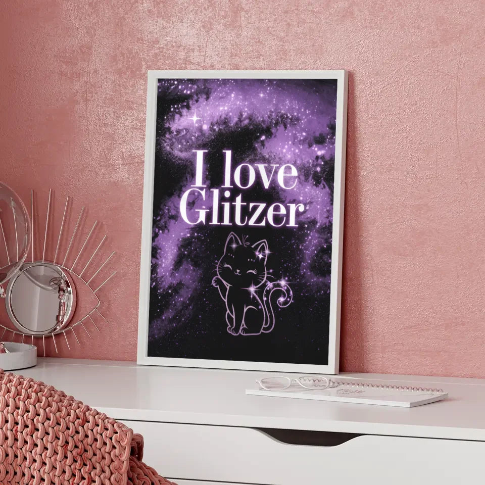 Glitzernde Kawaii Katze Poster mit magischem Hintergrund 5