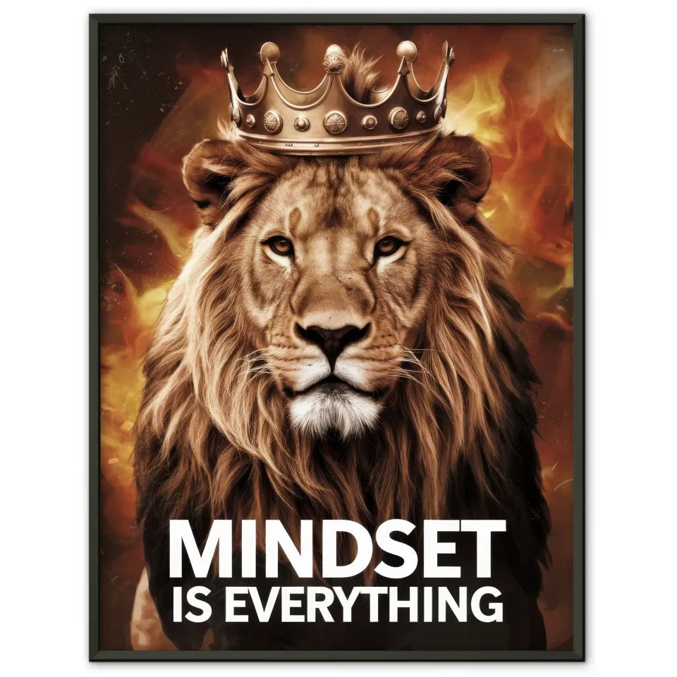 Majestätischer Löwe Poster mit Krone und feurigem Hintergrund 1