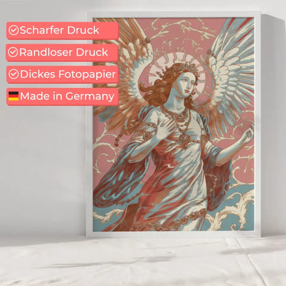 Poster weibliche Figur Engel mit Flügeln in Rosa Blau und Gold