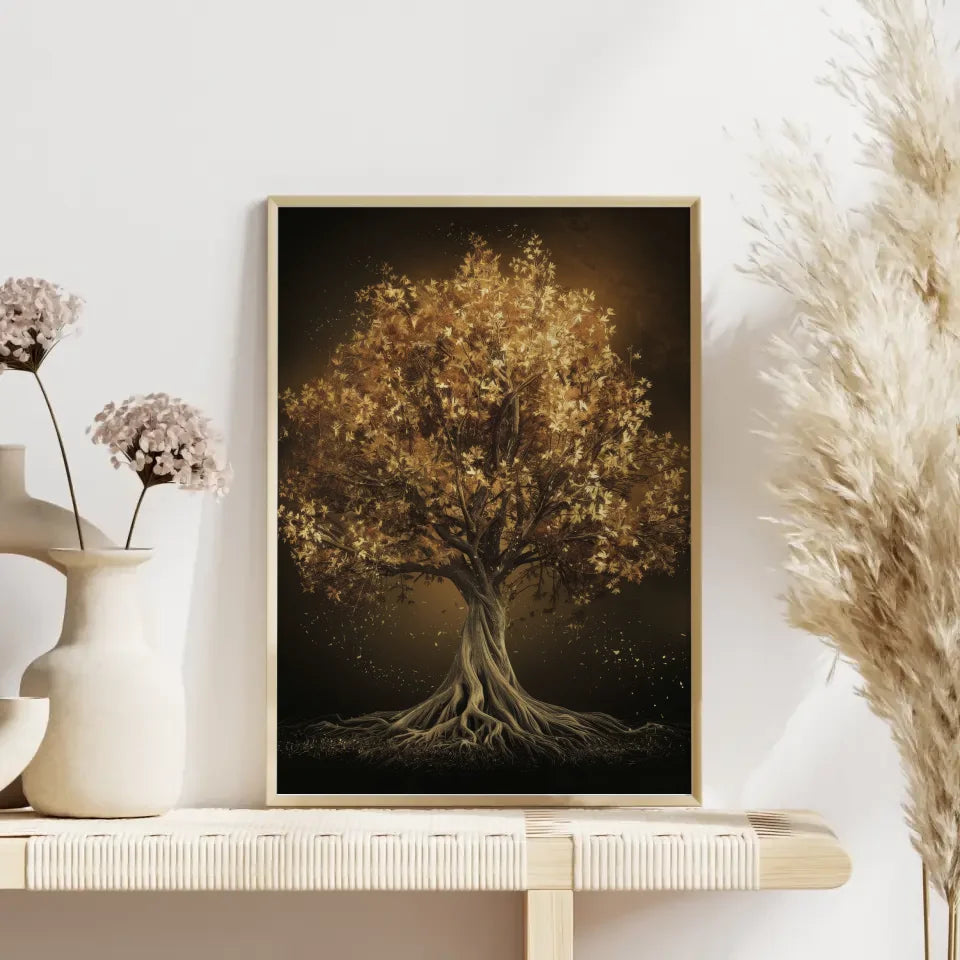 Poster majestätischer Baum mit goldenen Blättern