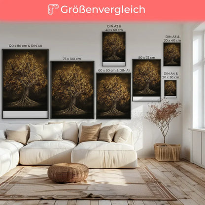 Poster eines majestätischen Baumes mit goldenen Blättern