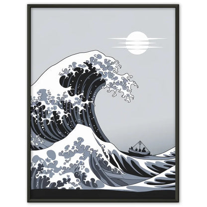 Minimalistisches Poster mit Welle und Boot im Abstrakt 1