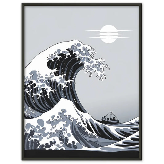 Minimalistisches Poster mit Welle und Boot im Abstrakt 1