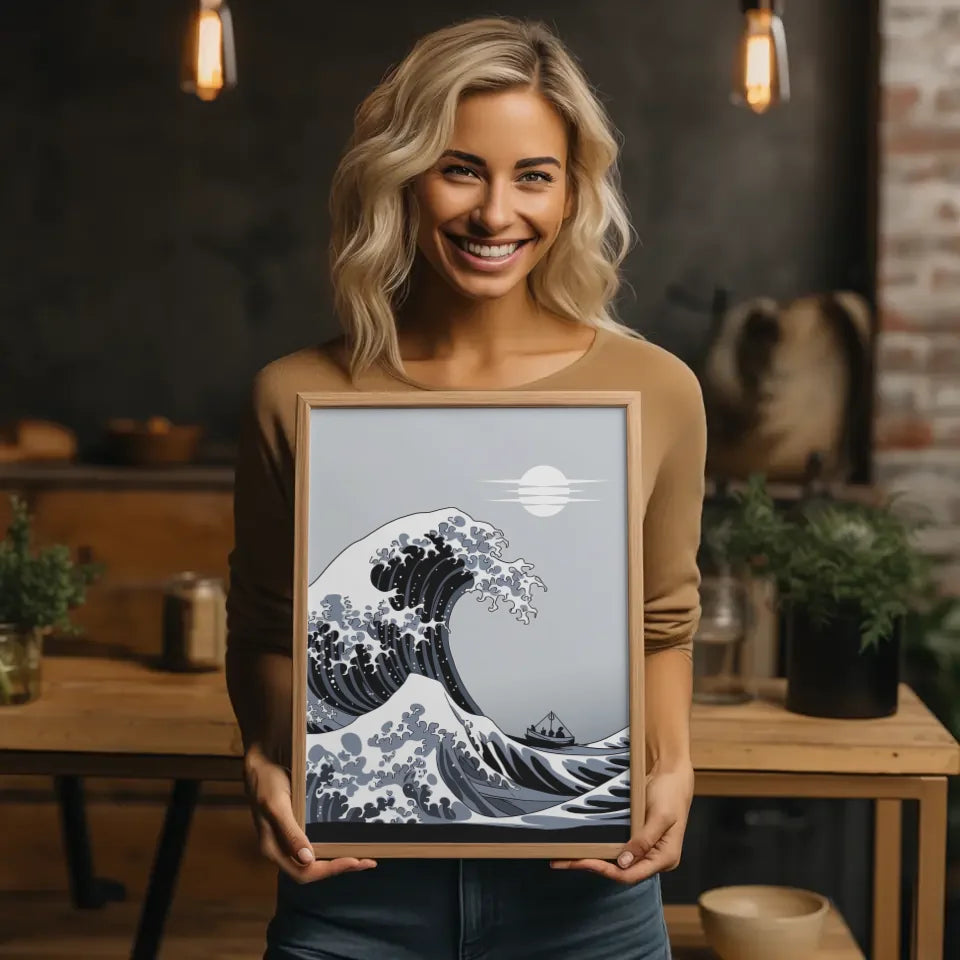 Minimalistisches Poster mit Welle und Boot im Abstrakt 2