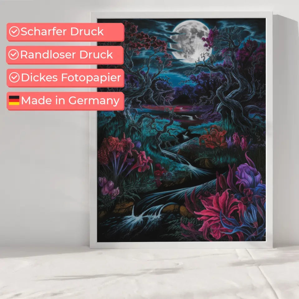 Poster nächtliche Fantasy Landschaft mit Mondschein