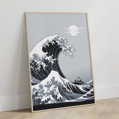 Minimalistisches Poster mit Welle und Boot im Abstrakt 3