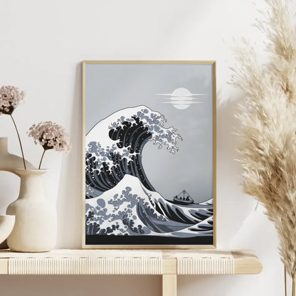 Minimalistisches Poster mit Welle und Boot im Abstrakt 4