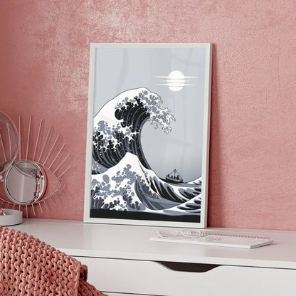 Minimalistisches Poster mit Welle und Boot im Abstrakt 5