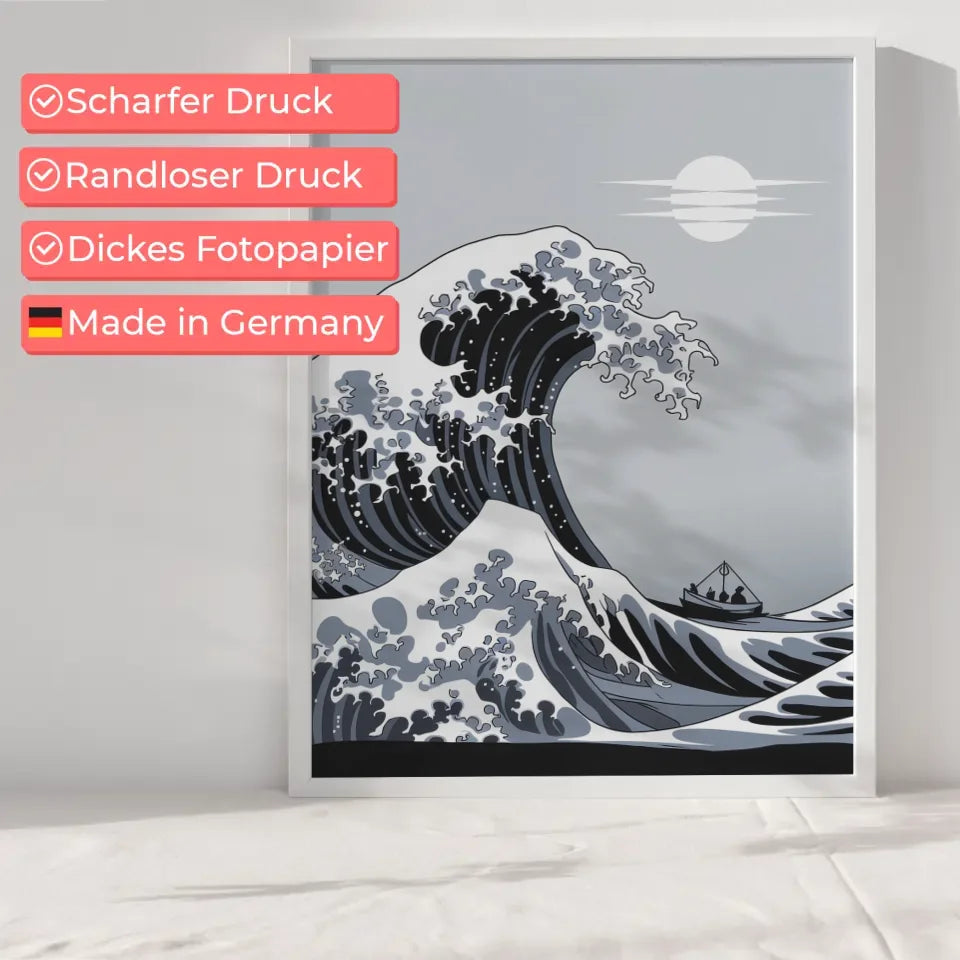 Minimalistisches Poster mit Welle und Boot im Abstrakt 6