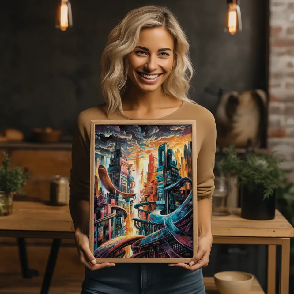 Futuristische Stadtlandschaft Poster Kunstwerk Deco 2