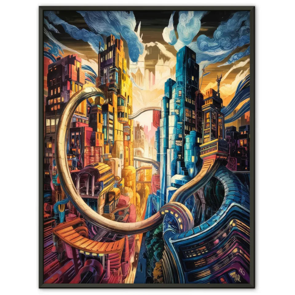 Futuristische Stadtlandschaft Poster im Ukiyo-e Style 1