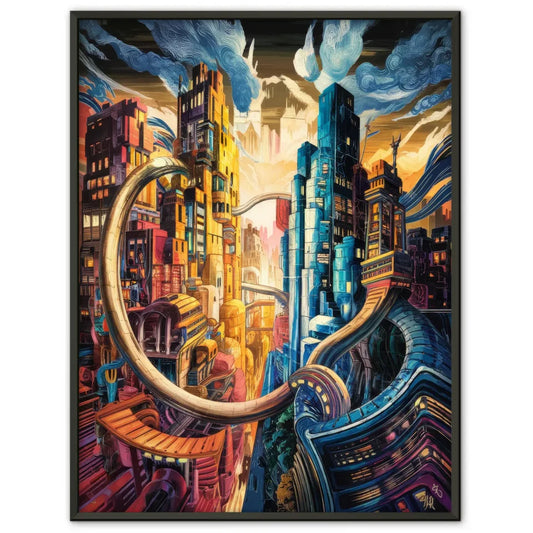 Futuristische Stadtlandschaft Poster im Ukiyo-e Style 1