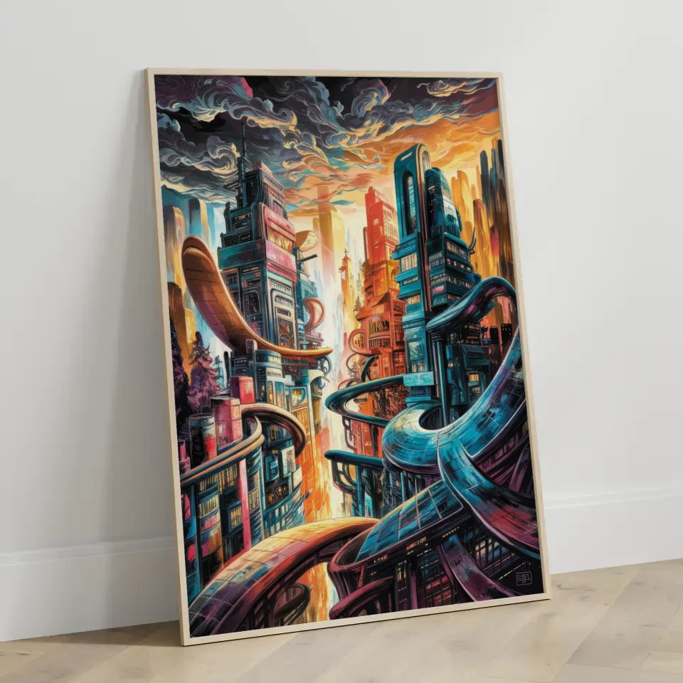 Futuristische Stadtlandschaft Poster Kunstwerk Deco 3