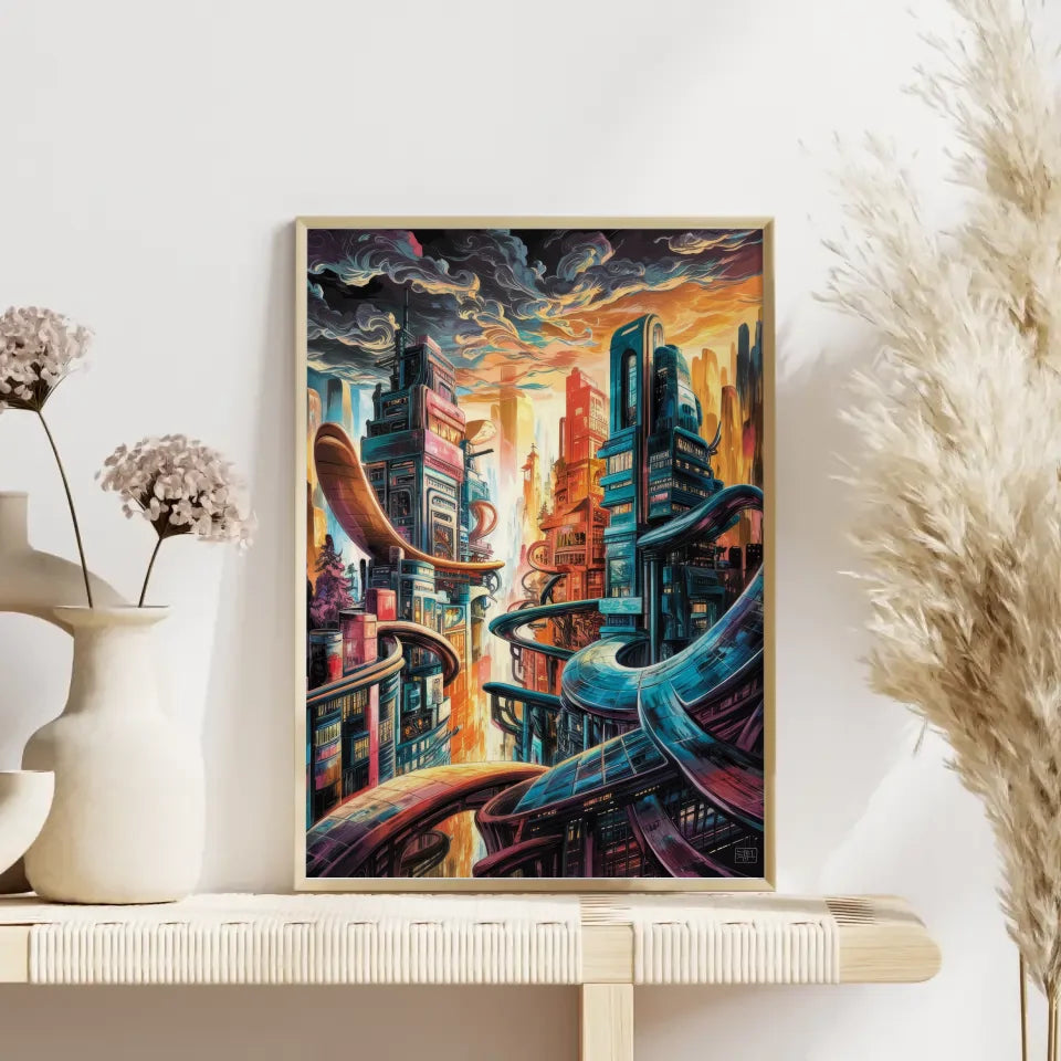 Futuristische Stadtlandschaft Poster Kunstwerk Deco 4